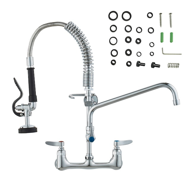 VEVOR Wall-Mounted Brass Kitchen Faucet, 21" Tall, 8" Installation Width, Includes 12" Rotating Spou
