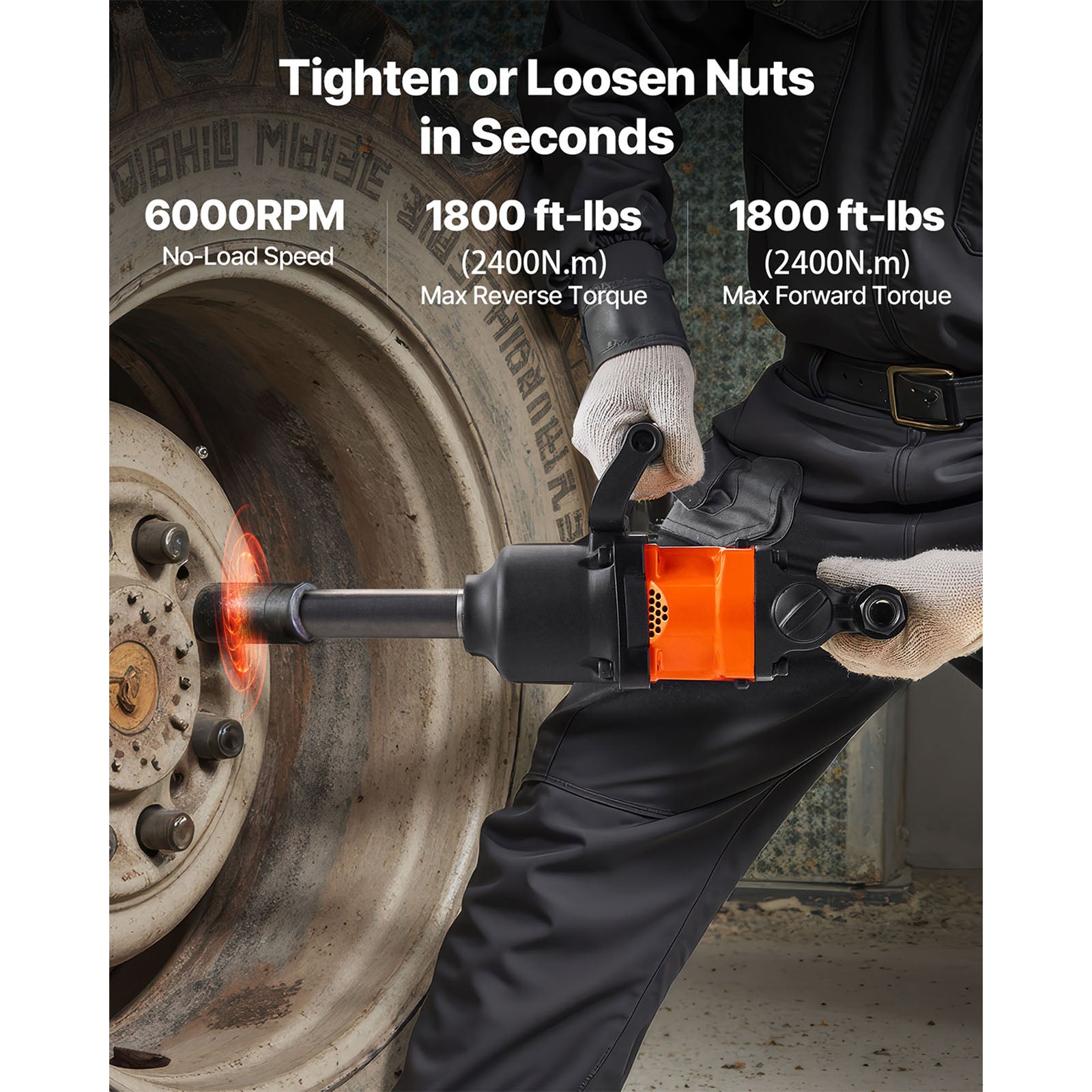 VEVOR 1 Inch Air Impact Wrench, Up to 1800 ft-lbs Nut-Busting Torque, 18.7 lbs Lightweight Pneumatic