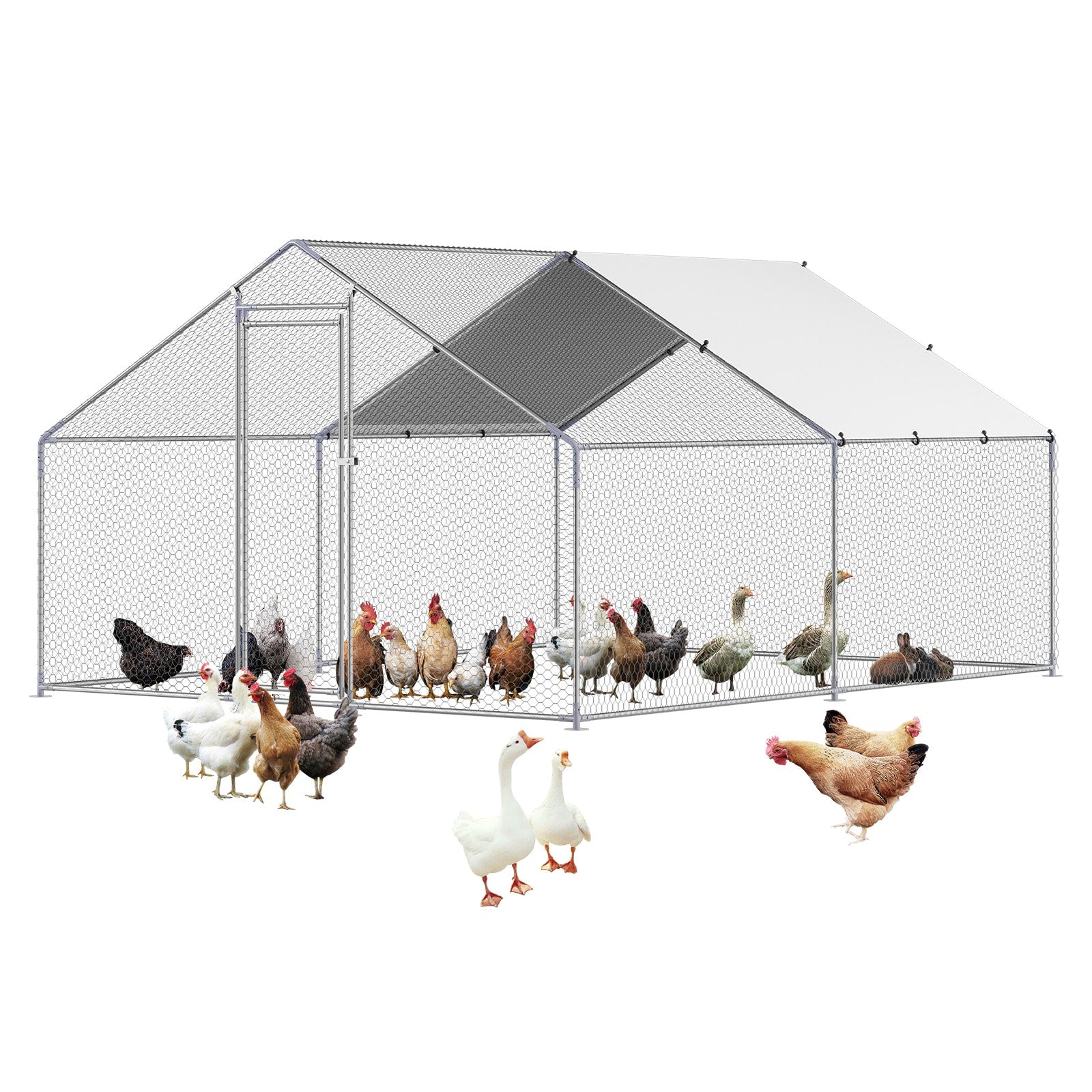 VEVOR Metal Chicken Coop, 9.8x13.1x6.5 ft Large Walk-in Chicken Runs with Cover, Spire Roof Hen Hous