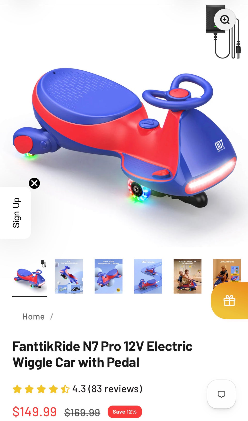 FanttikRide N7 Pro 12V Electric Wiggle Car with Pedal