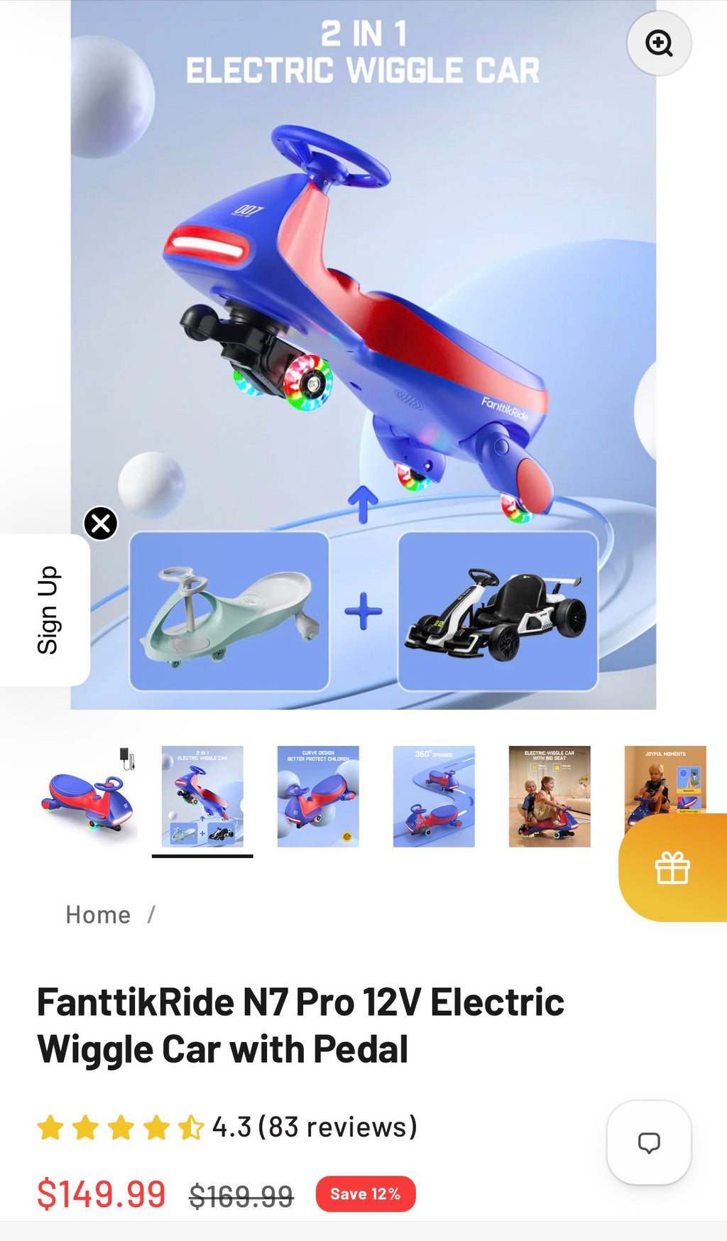 FanttikRide N7 Pro 12V Electric Wiggle Car with Pedal