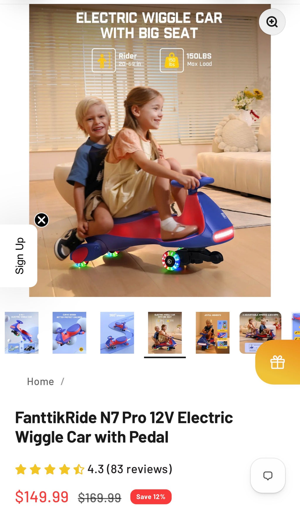 FanttikRide N7 Pro 12V Electric Wiggle Car with Pedal