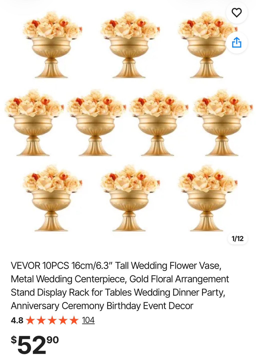 6.3” Tall Wedding Flower Vase