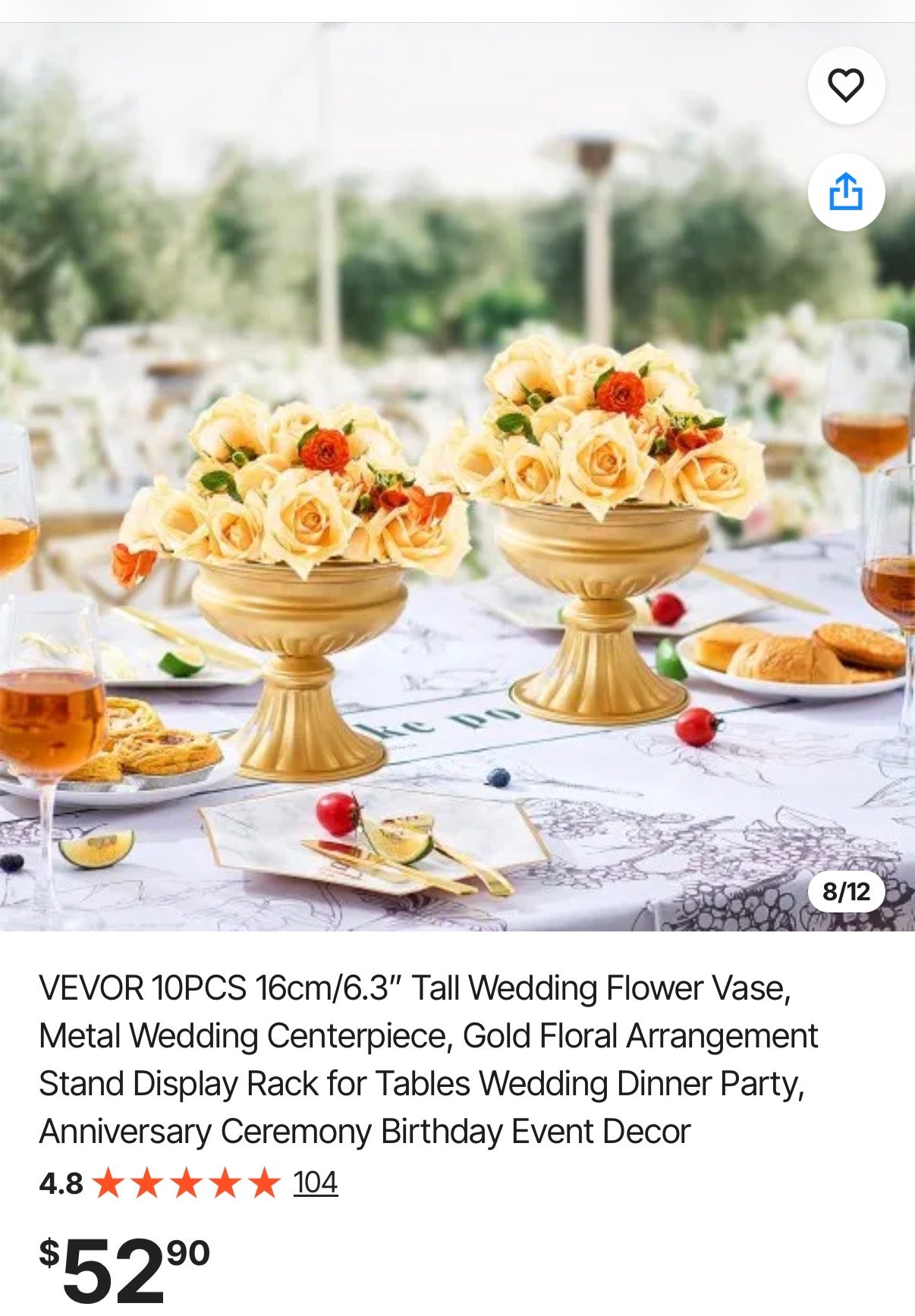 6.3” Tall Wedding Flower Vase