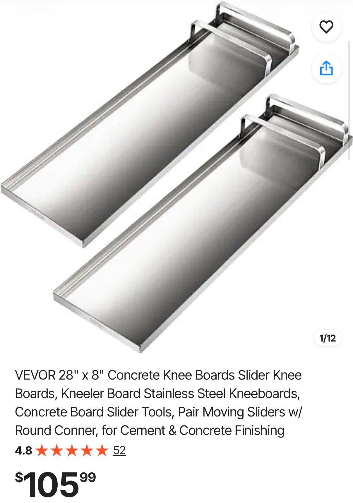28" x 8" Concrete Knee Boards Slider Knee Boards