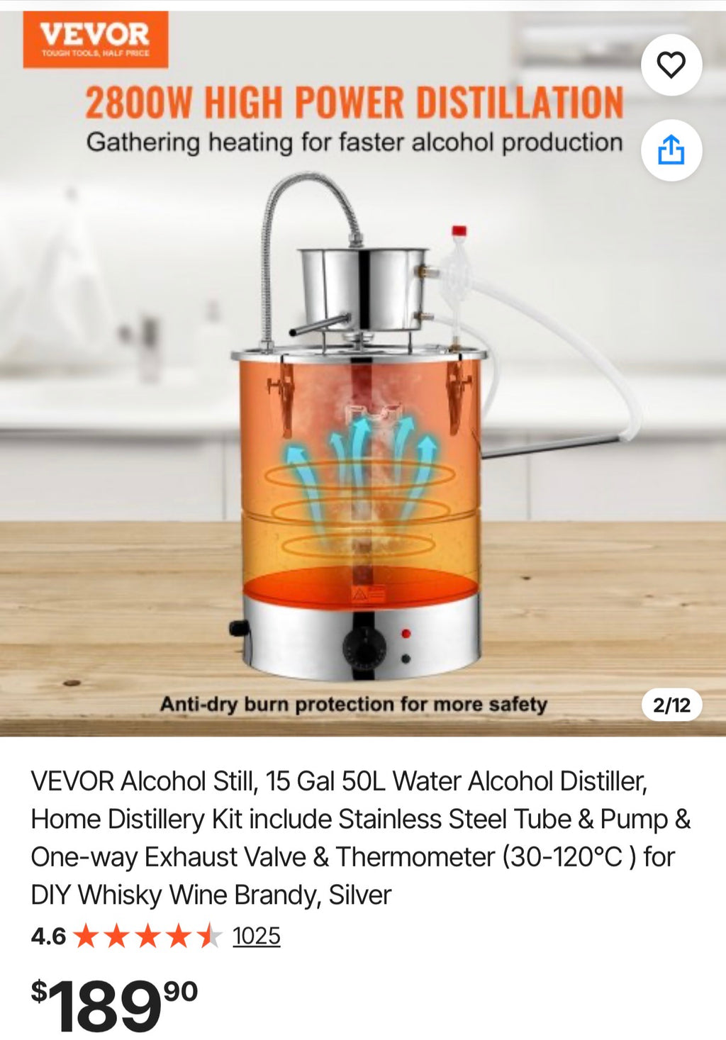 15 Gal 50L Water Alcohol Distiller