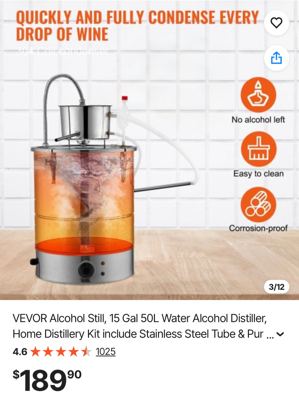 15 Gal 50L Water Alcohol Distiller