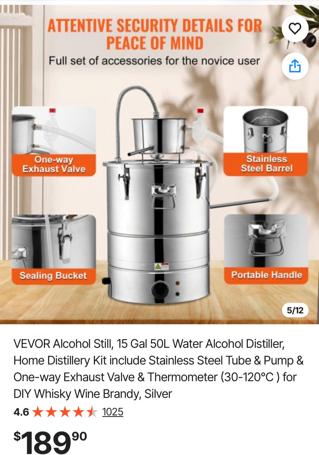 15 Gal 50L Water Alcohol Distiller