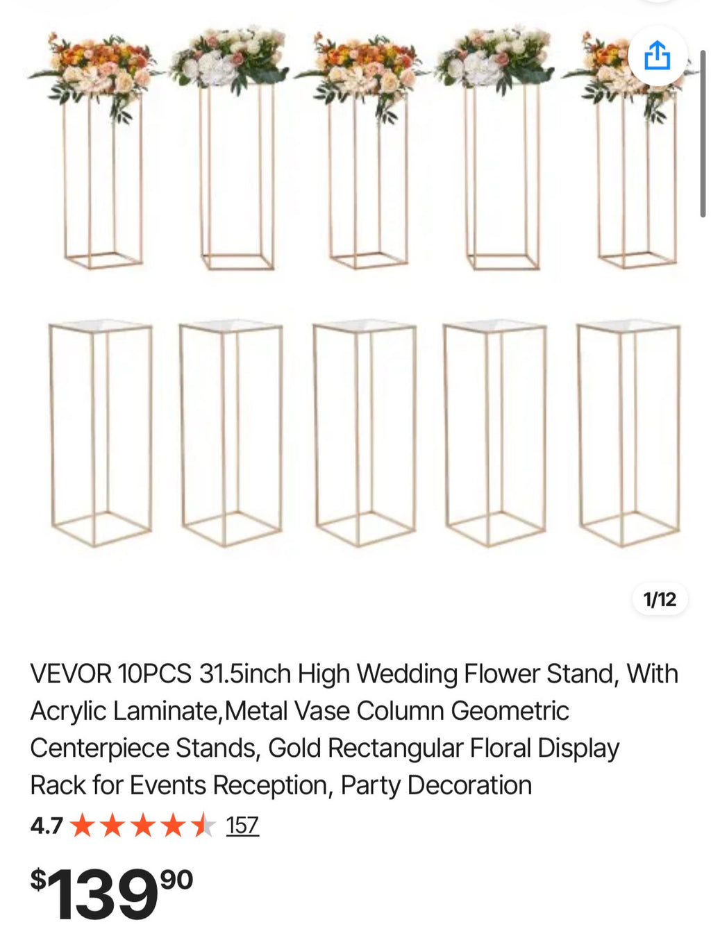 10PCS 31.5inch High Wedding Flower Stand