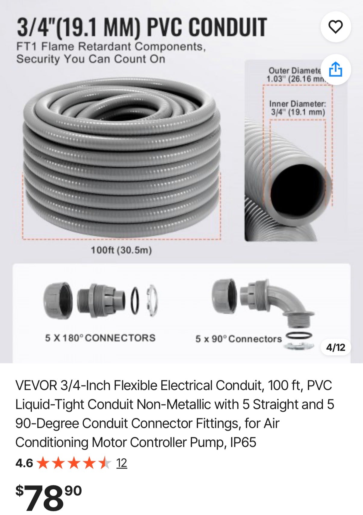 3/4-Inch Flexible Electrical Conduit