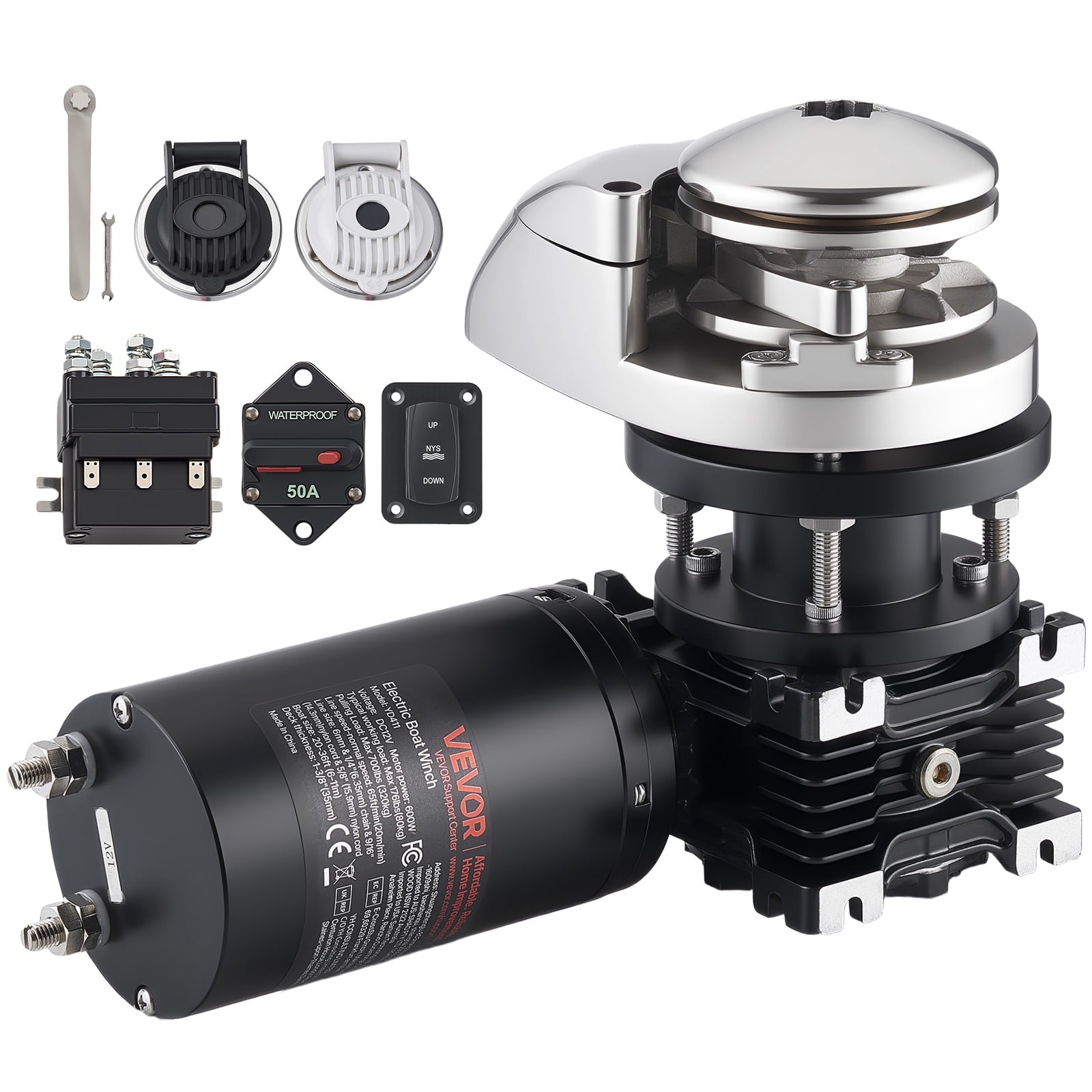 VEVOR Vertical Fishing Windlass, 12V DC 1100W, Windlass Anchor Systems Fit for 1/4-Inch Chain or 9/1