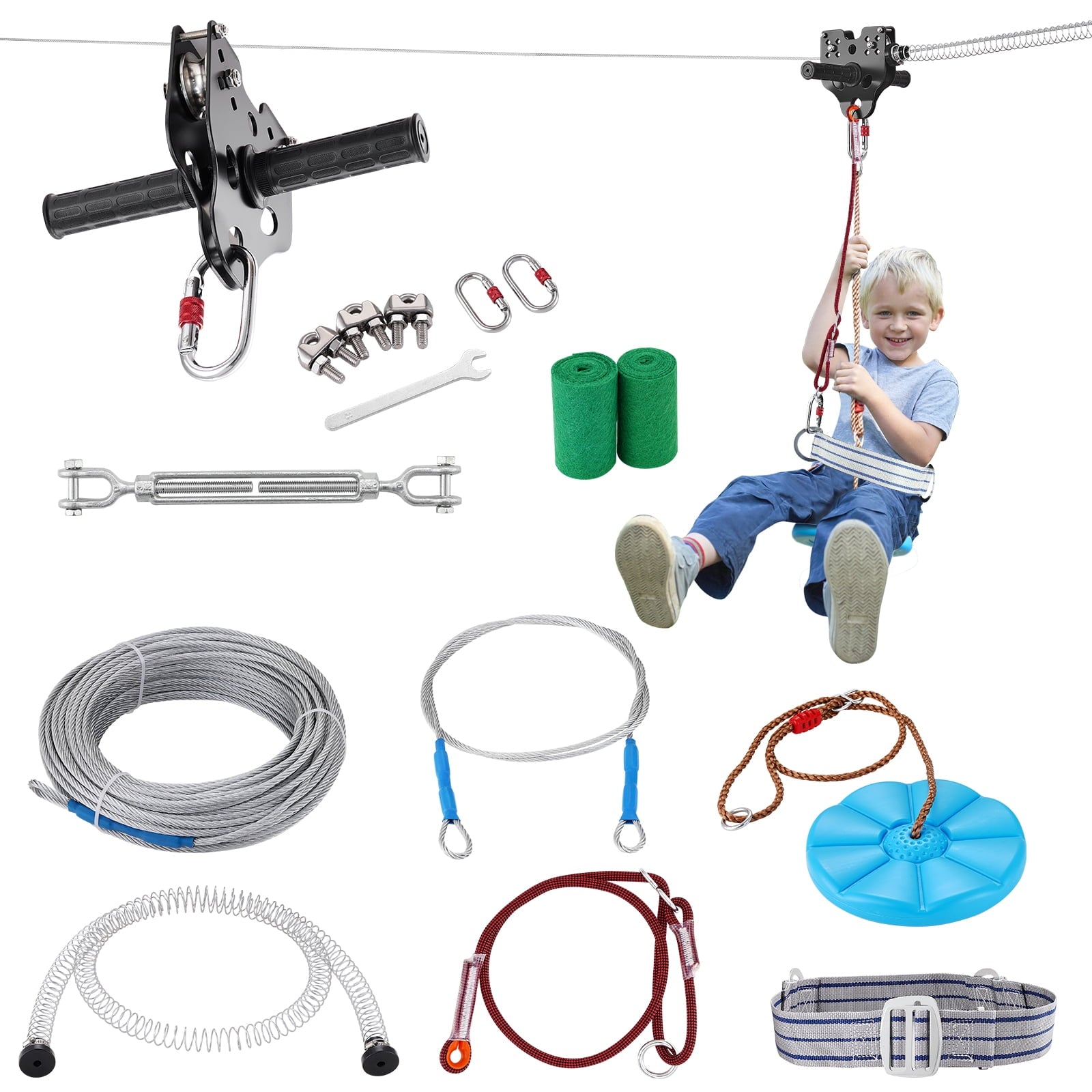 VEVOR Zipline Kit for Kids and Adult, 60 ft Zip Line Kits Up to 500 lb, Backyard Outdoor Quick Setup