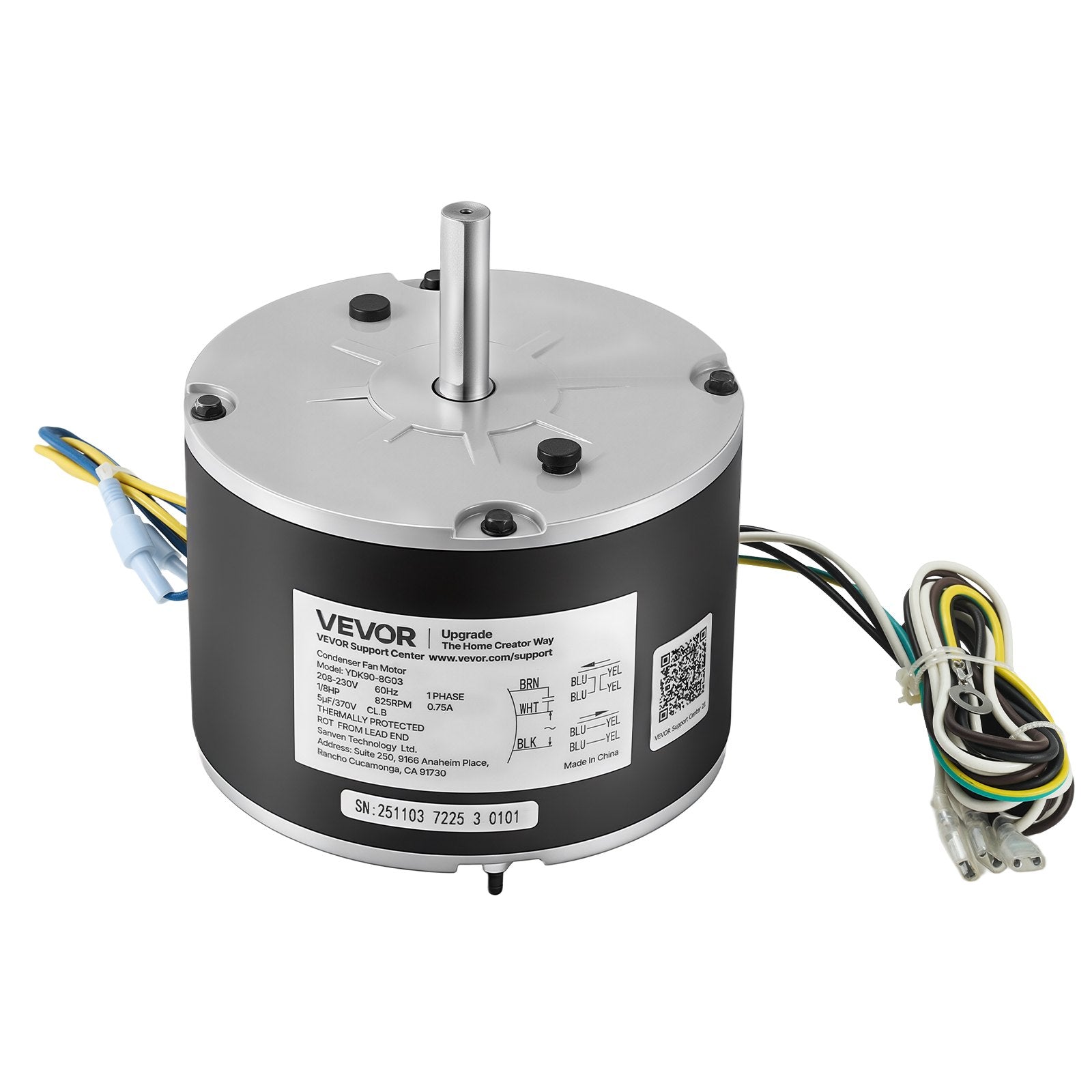 VEVOR Condenser Fan Motor with Capacitor, 1/8HP 825RPM 208-230V, Replacement for GE Genteq Carrier B