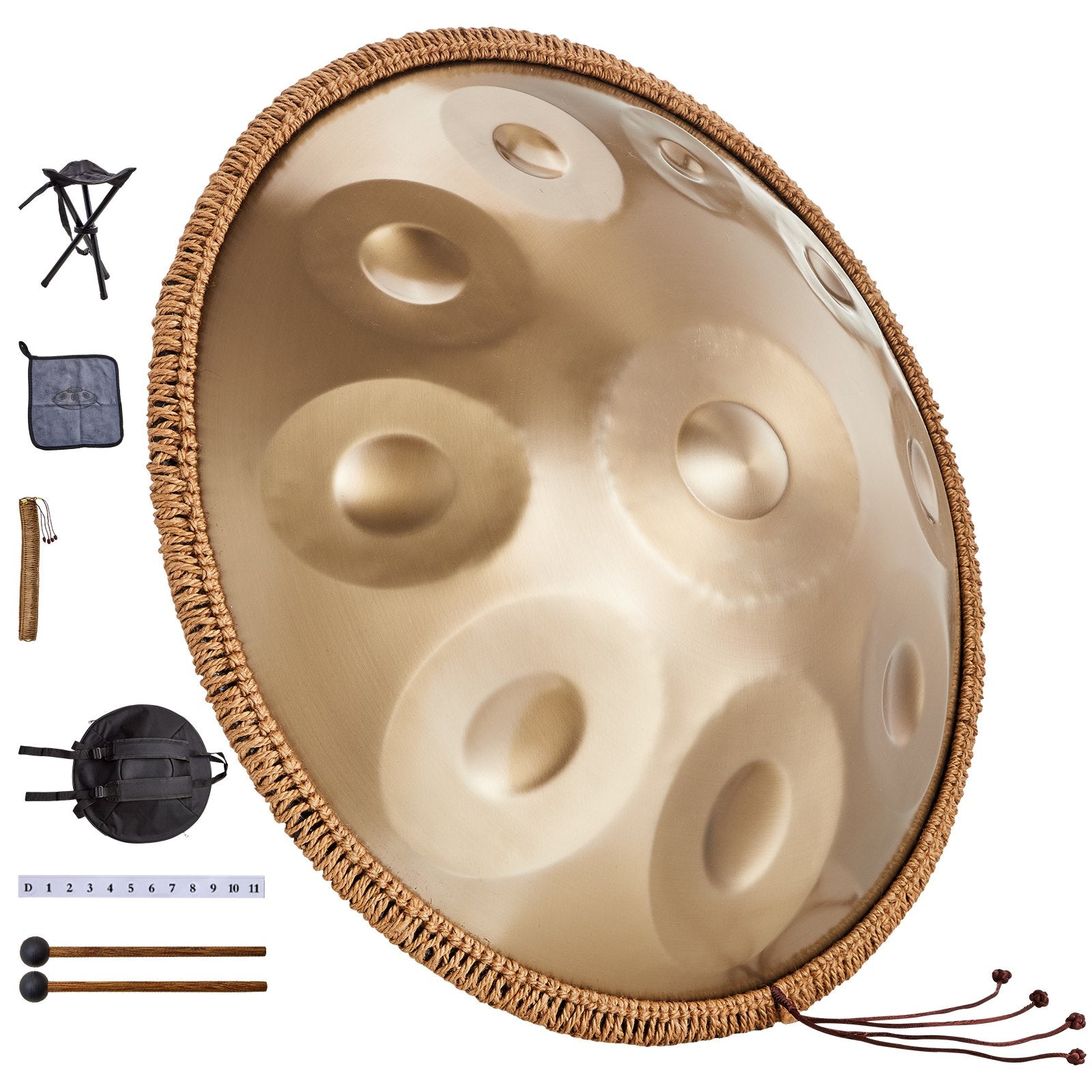 VEVOR Handpan Drum, 22 in & 10 Notes, D Minor Hand Drum, Hand Pan Drum Instrument with Mallets, 432H