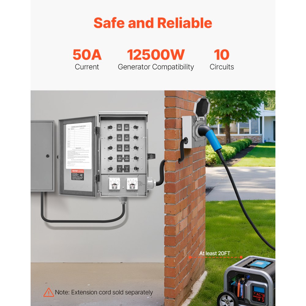VEVOR Manual Transfer Switch, 50-Amp 10-Circuit, Prewired Generator Transfer Switch Kit with CS6375